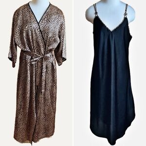 NATORI Private Luxuries Satin Leopard Long Robe & Matching Slip Size 1X